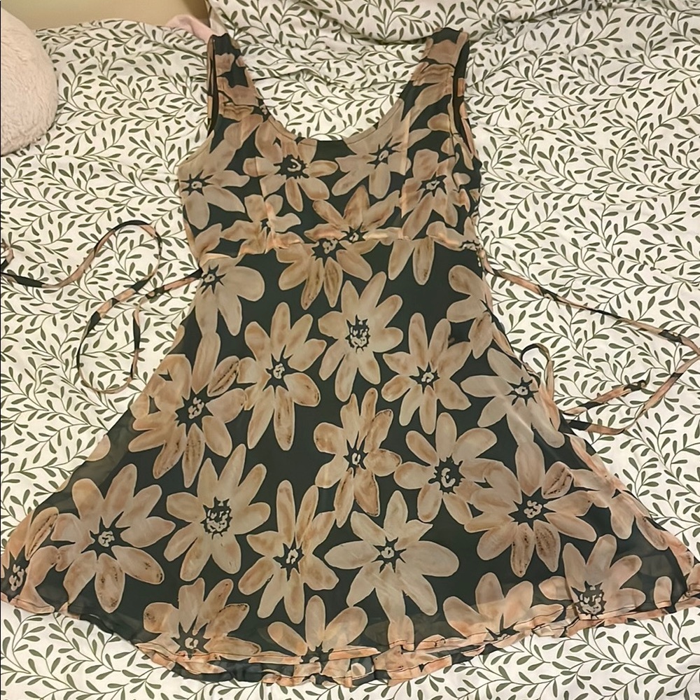 Vintage Nougat London Floral Chiffon Dress Tie Waist, Lined 100% cotton